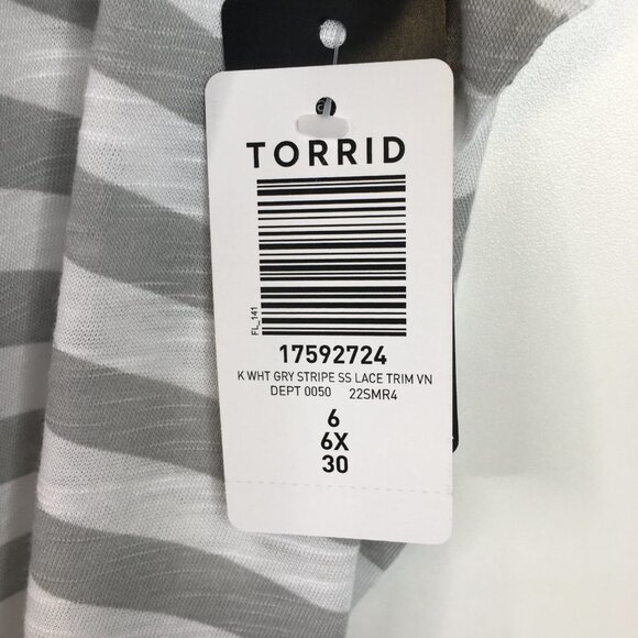 Torrid Classic Fit V-neck White/Gray Striped Lace Trim Top Size 6X. NWT - Picture 8 of 15